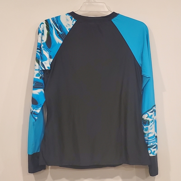 Women's Plus Size 2XL Swimwear Rash Guard Shirt Padded Bra Sea Blue Black Aztec - Picture 6 of 7